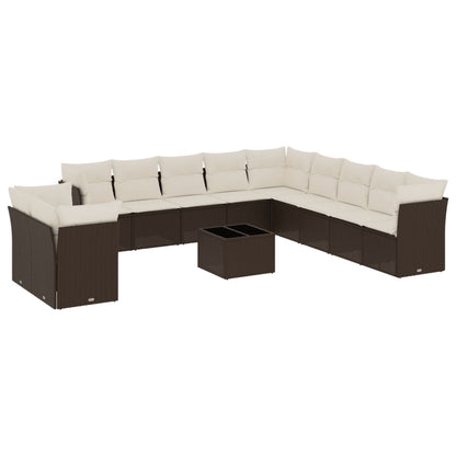 Set Divani da Giardino 12 pz con Cuscini Marrone in Polyrattan | homemem39