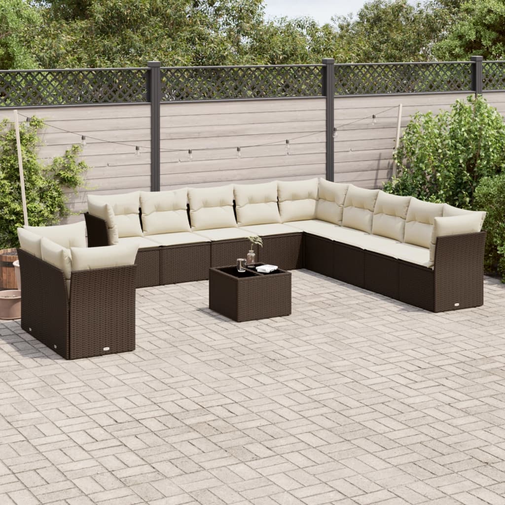 Set Divani da Giardino 12 pz con Cuscini Marrone in Polyrattan | homemem39