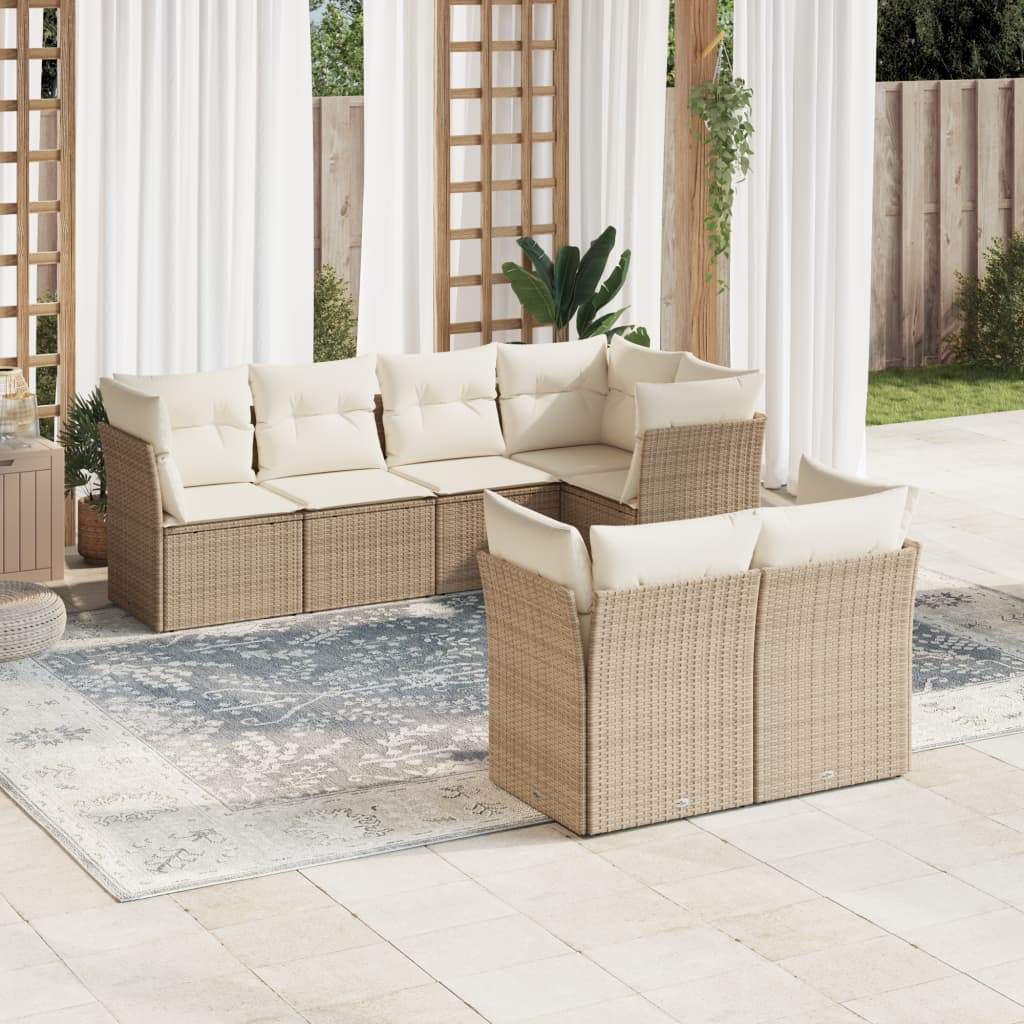 Set Divani da Giardino 7 pz con Cuscini Beige in Polyrattan - homemem39