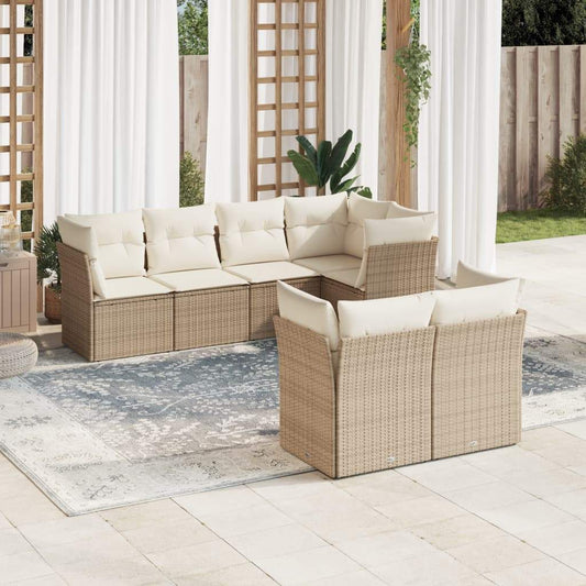 Set Divani da Giardino 7 pz con Cuscini Beige in Polyrattan - homemem39