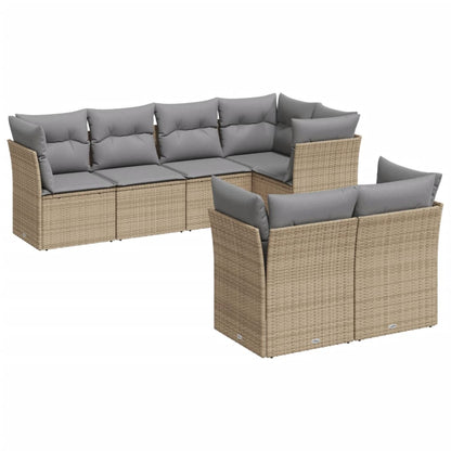 Set Divani da Giardino 7 pz con Cuscini Beige in Polyrattan | homemem39
