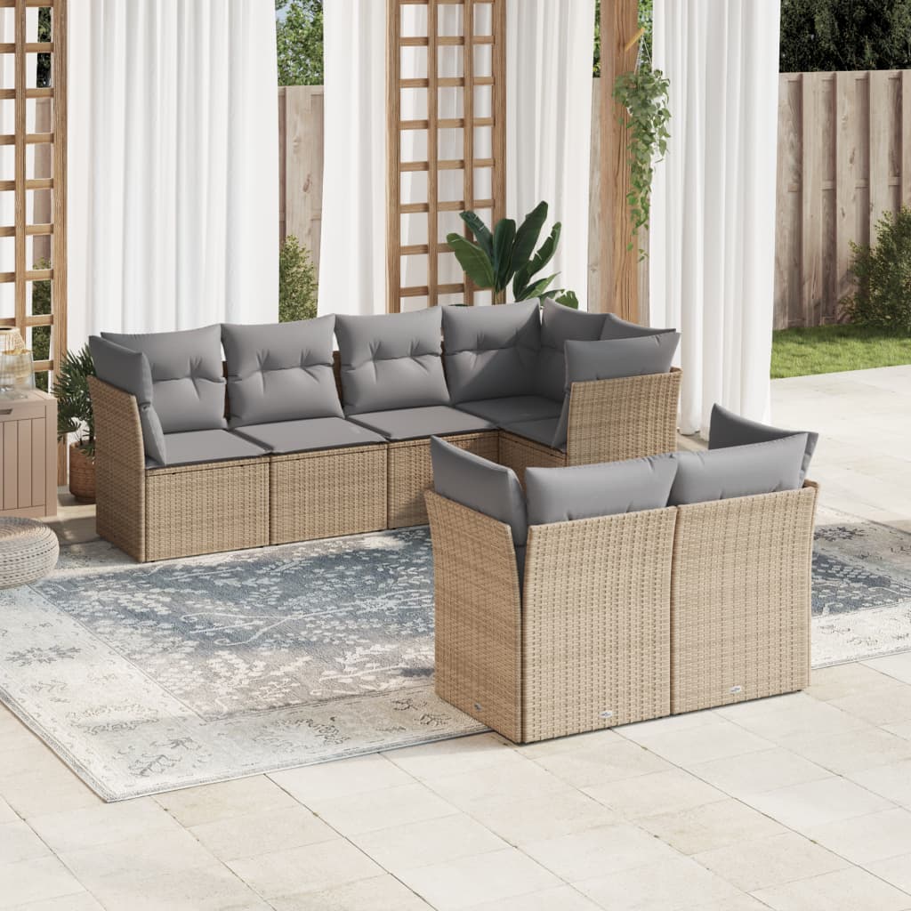 Set Divani da Giardino 7 pz con Cuscini Beige in Polyrattan | homemem39