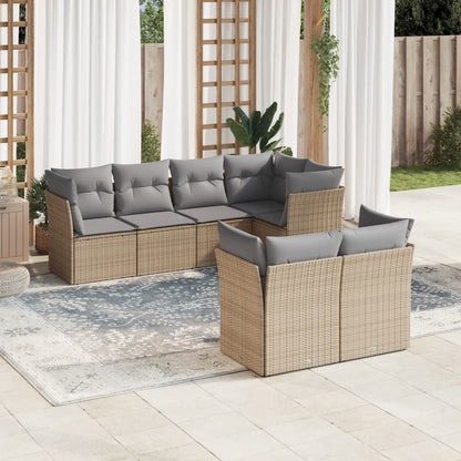 Set Divani da Giardino 7 pz con Cuscini Beige in Polyrattan | homemem39