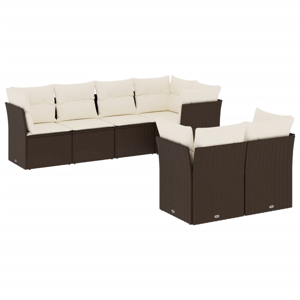 Set Divani da Giardino 7 pz con Cuscini Marrone in Polyrattan | homemem39