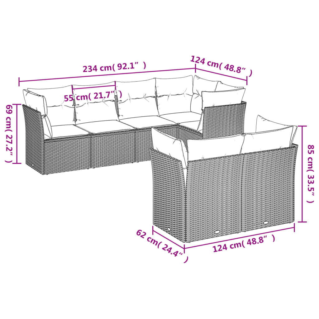 Set Divani da Giardino 7 pz con Cuscini Marrone in Polyrattan | homemem39