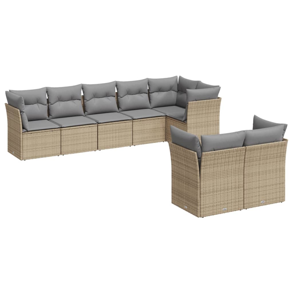 Set Divano da Giardino 8 pz con Cuscini Beige in Polyrattan | homemem39