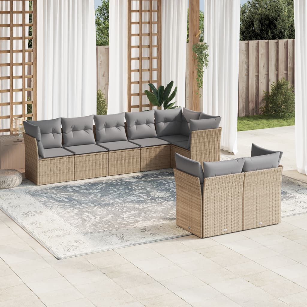 Set Divano da Giardino 8 pz con Cuscini Beige in Polyrattan | homemem39