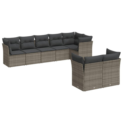 Set Divano da Giardino 8 pz con Cuscini Grigio in Polyrattan | homemem39