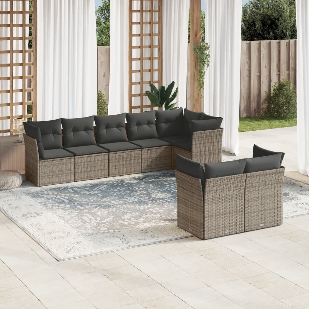 Set Divano da Giardino 8 pz con Cuscini Grigio in Polyrattan | homemem39