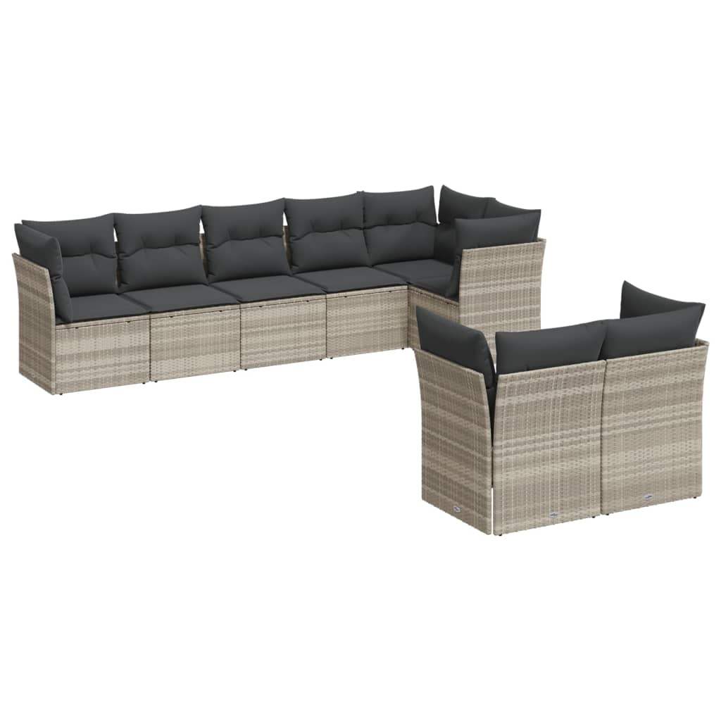 Set Divano da Giardino 8pz con Cuscini Grigio Chiaro Polyrattan - homemem39
