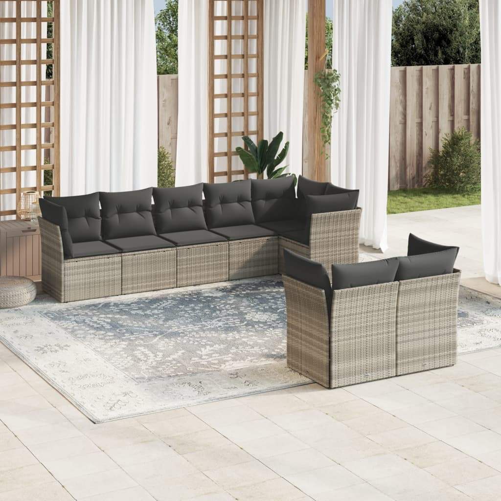 Set Divano da Giardino 8pz con Cuscini Grigio Chiaro Polyrattan - homemem39