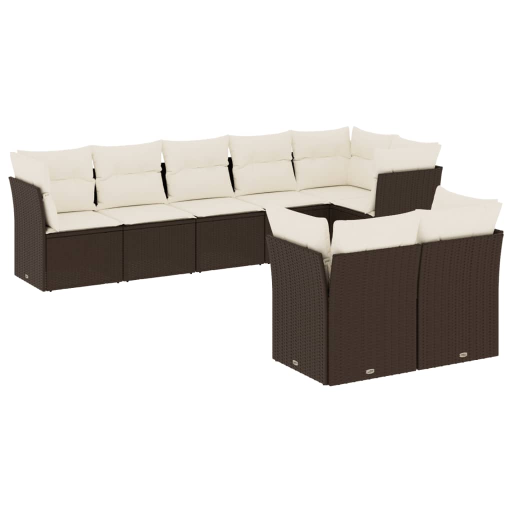 Set Divani da Giardino 8 pz con Cuscini Marrone in Polyrattan | homemem39