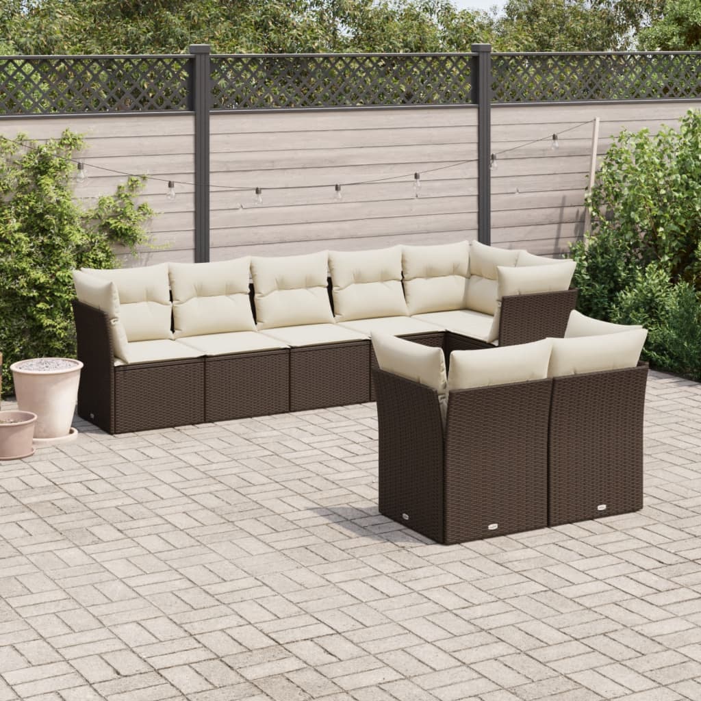 Set Divani da Giardino 8 pz con Cuscini Marrone in Polyrattan - homemem39
