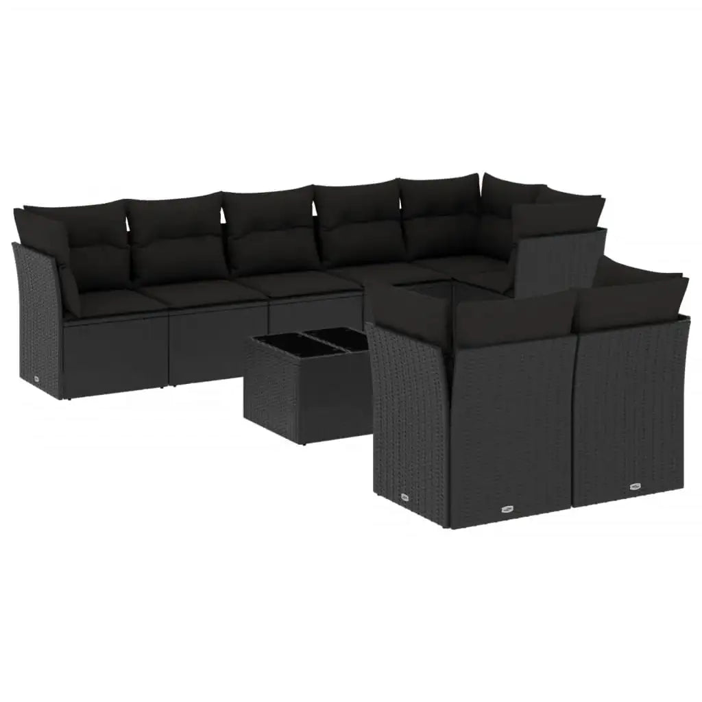 Set Divani da Giardino 9 pz con Cuscini Nero in Polyrattan - homemem39