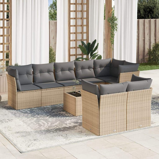 Set Divano da Giardino 9 pz con Cuscini Beige in Polyrattan - homemem39