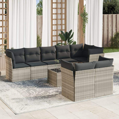 Set Divano da Giardino 9pz con Cuscini Grigio Chiaro Polyrattan - homemem39