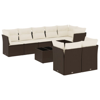 Set Divani da Giardino 9pz con Cuscini Marrone in Polyrattan | homemem39