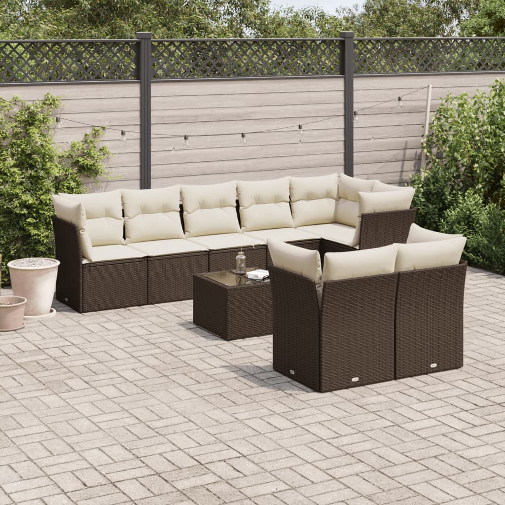Set Divani da Giardino 9pz con Cuscini Marrone in Polyrattan | homemem39