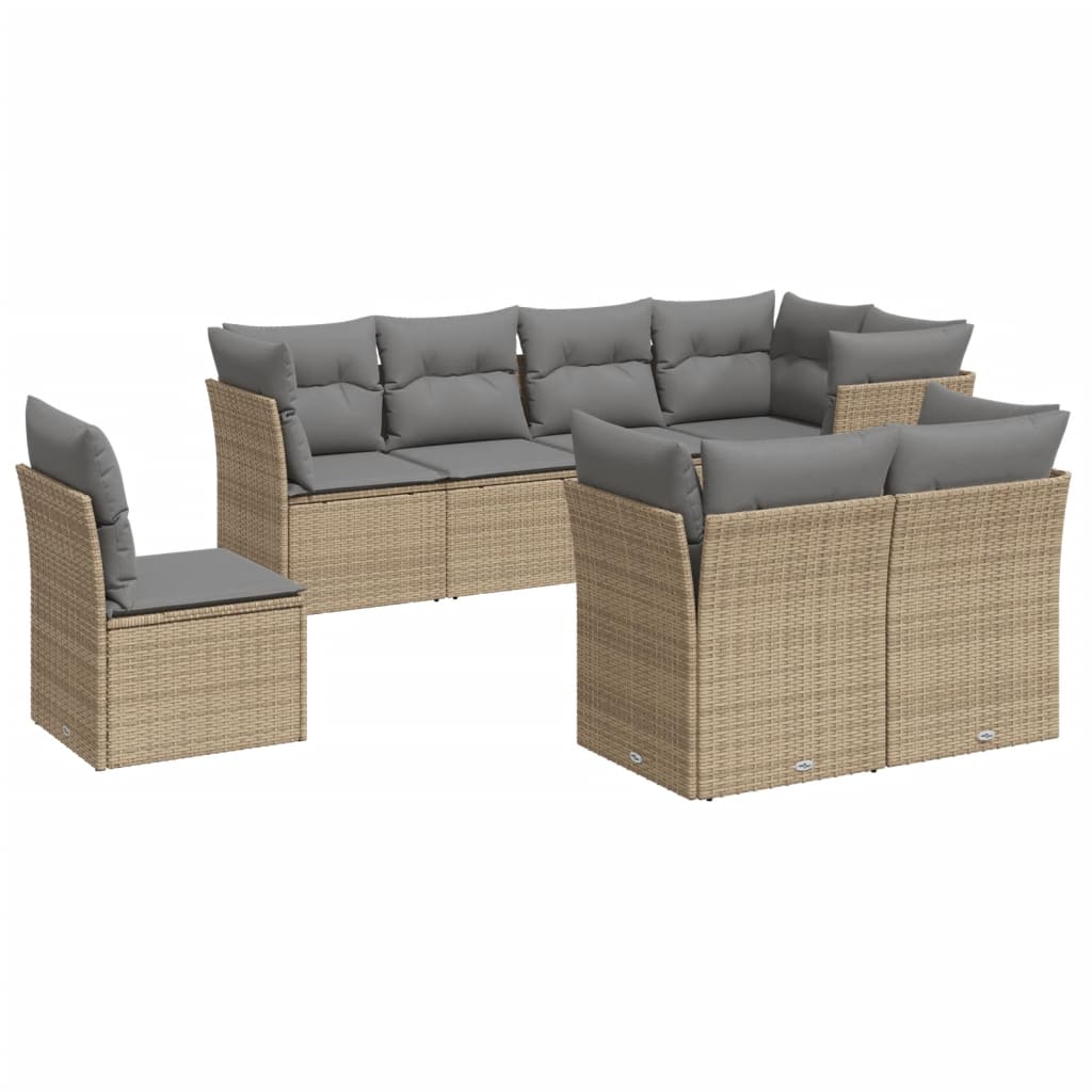 Set Divano da Giardino 8 pz con Cuscini Beige in Polyrattan | homemem39