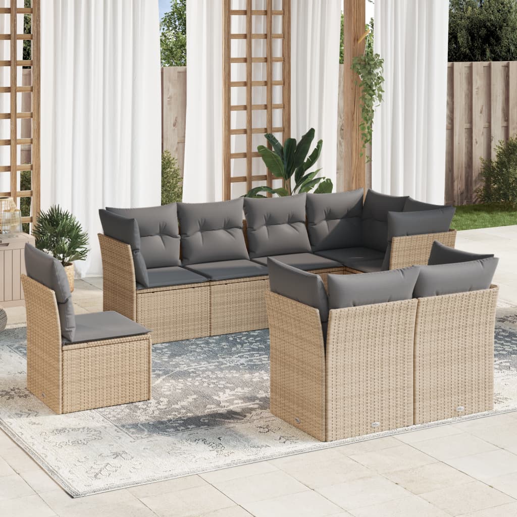 Set Divano da Giardino 8 pz con Cuscini Beige in Polyrattan | homemem39