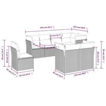 Set Divano da Giardino 8 pz con Cuscini Grigio in Polyrattan | homemem39