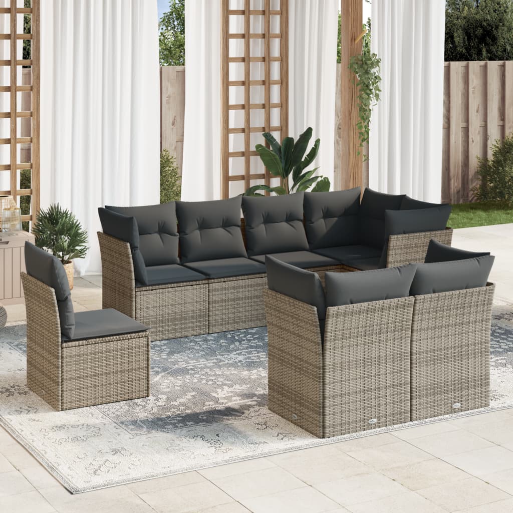 Set Divano da Giardino 8 pz con Cuscini Grigio in Polyrattan | homemem39