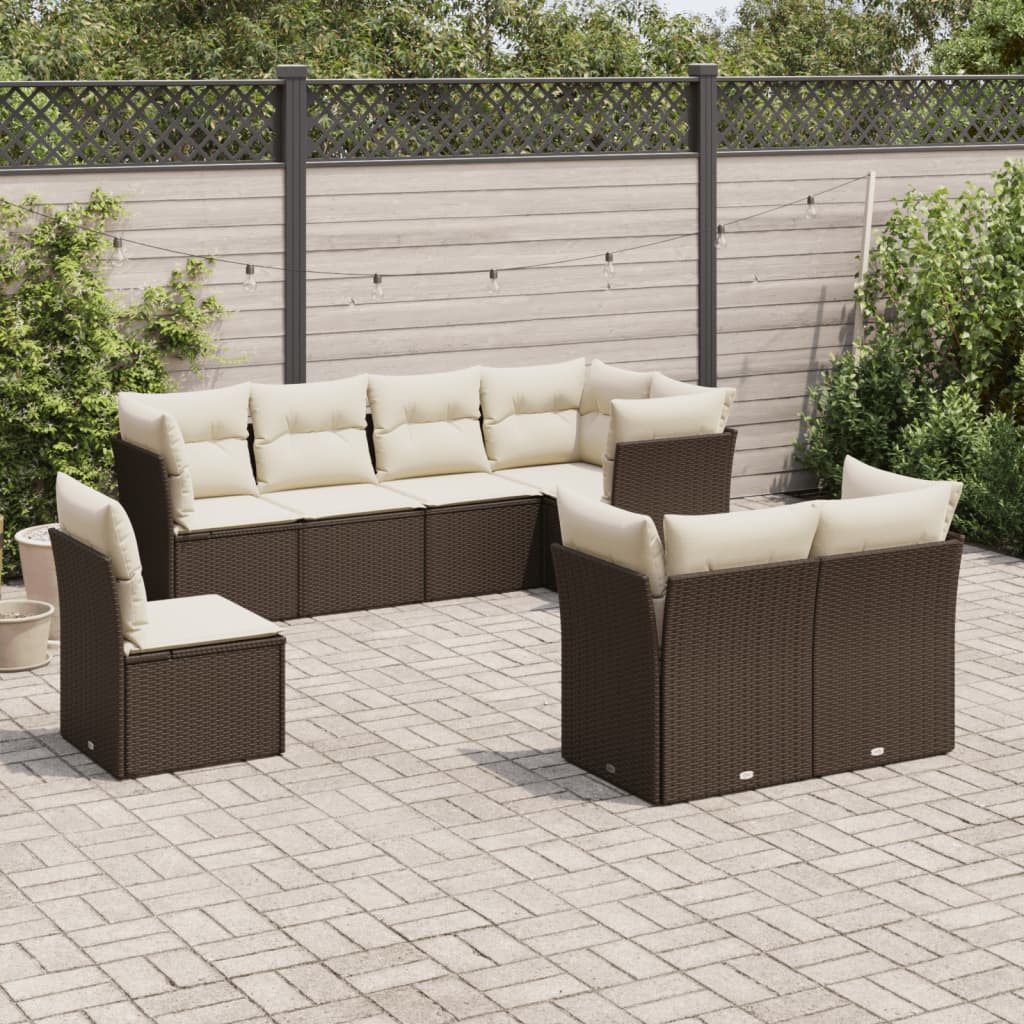 Set Divani da Giardino 8 pz con Cuscini Marrone in Polyrattan | homemem39