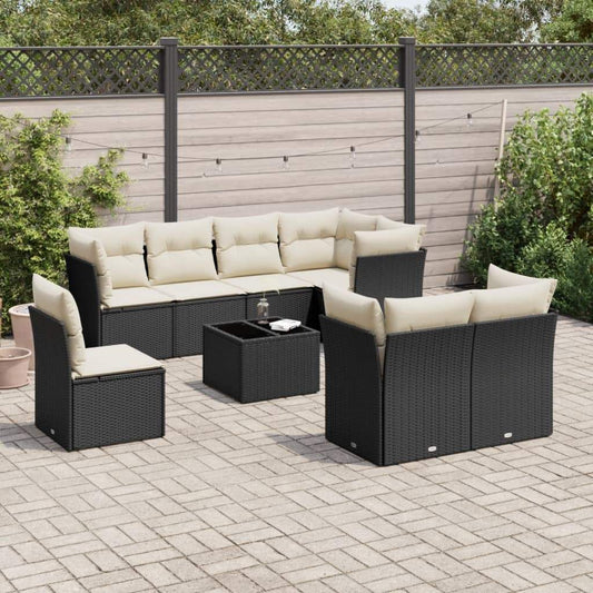 Set Divani da Giardino 9 pz con Cuscini Nero in Polyrattan - homemem39