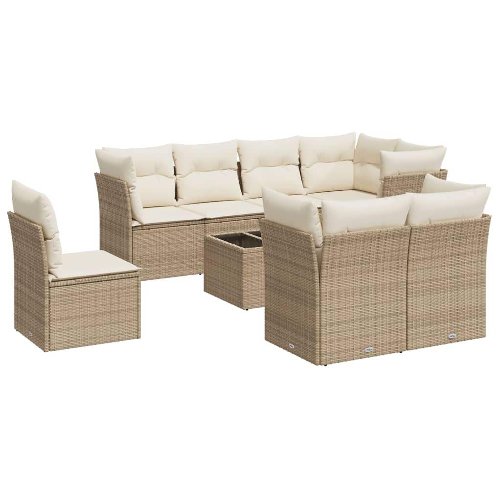 Set Divano da Giardino 9 pz con Cuscini Beige in Polyrattan - homemem39