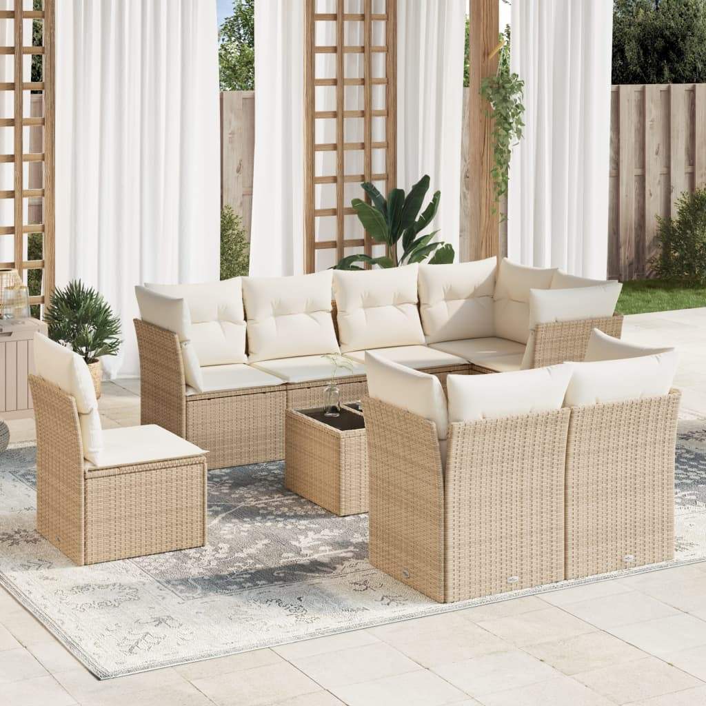 Set Divano da Giardino 9 pz con Cuscini Beige in Polyrattan - homemem39