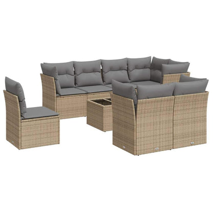 Set Divano da Giardino 9 pz con Cuscini Beige in Polyrattan - homemem39