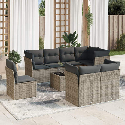 Set Divano da Giardino 9 pz con Cuscini Grigio in Polyrattan - homemem39
