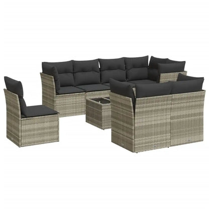 Set Divano da Giardino 9pz con Cuscini Grigio Chiaro Polyrattan - homemem39
