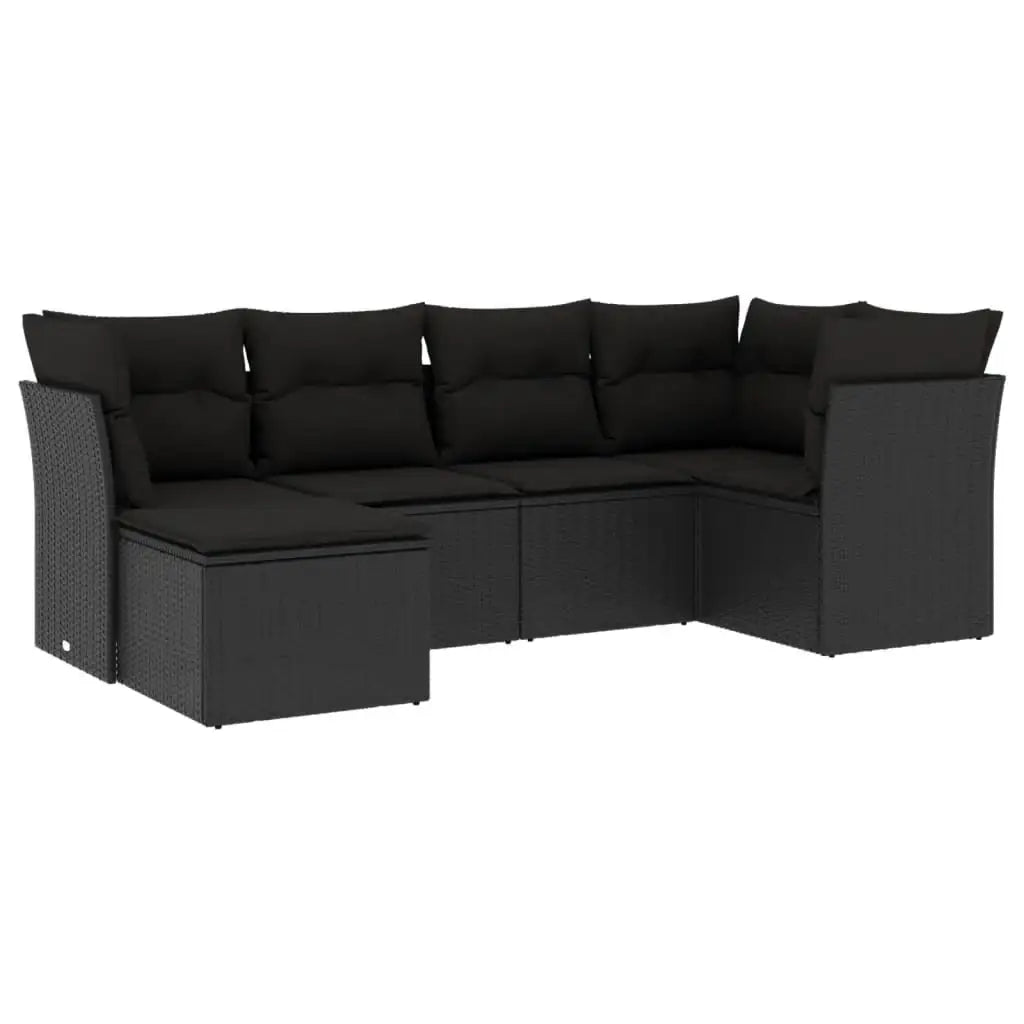 Set Divano da Giardino 6 pz con Cuscini Nero in Polyrattan - homemem39