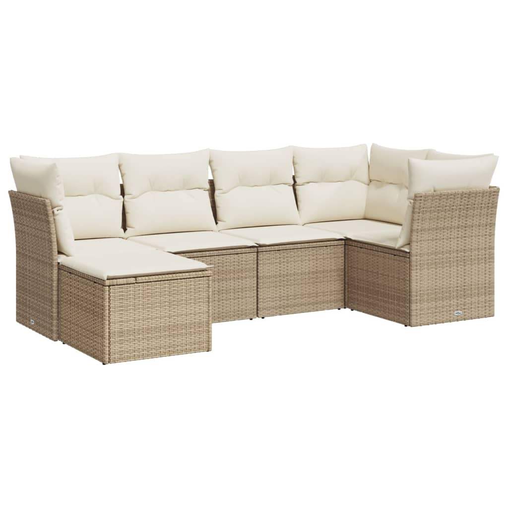 Set Divano da Giardino 6 pz con Cuscini Beige in Polyrattan - homemem39