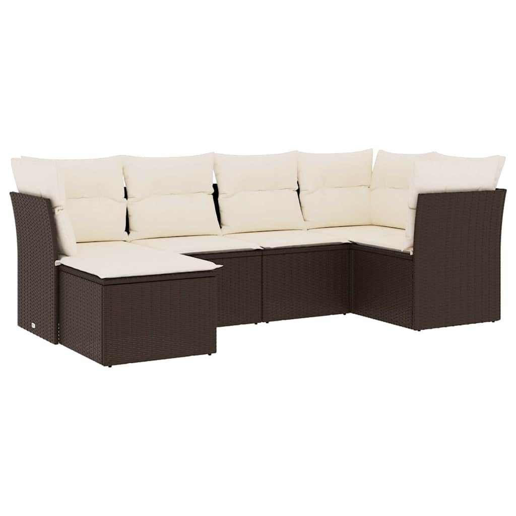 Set Divano da Giardino 6 pz con Cuscini Marrone in Polyrattan | homemem39