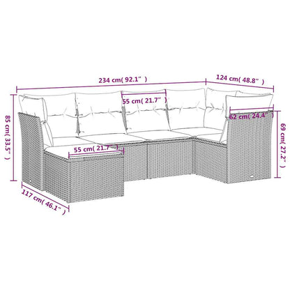 Set Divano da Giardino 6 pz con Cuscini Marrone in Polyrattan | homemem39