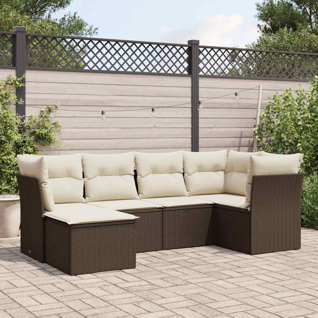Set Divano da Giardino 6 pz con Cuscini Marrone in Polyrattan | homemem39