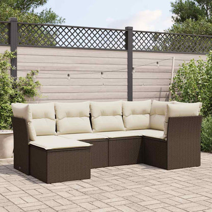 Set Divano da Giardino 6 pz con Cuscini Marrone in Polyrattan | homemem39