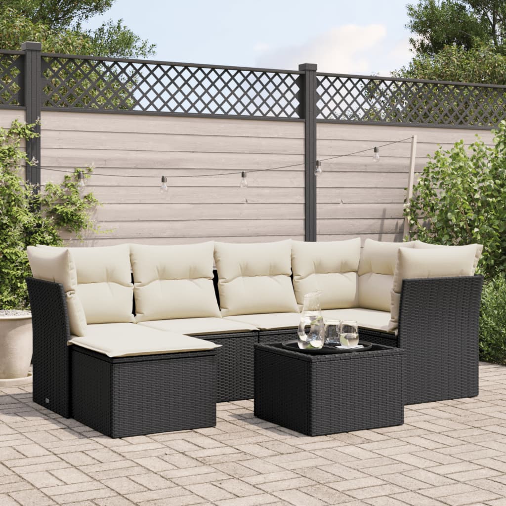 Set Divani da Giardino con Cuscini 7pz Nero Polyrattan - homemem39