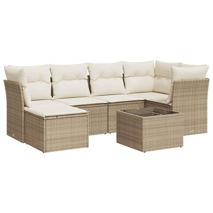 Set Divani da Giardino 7 pz con Cuscini Beige in Polyrattan - homemem39