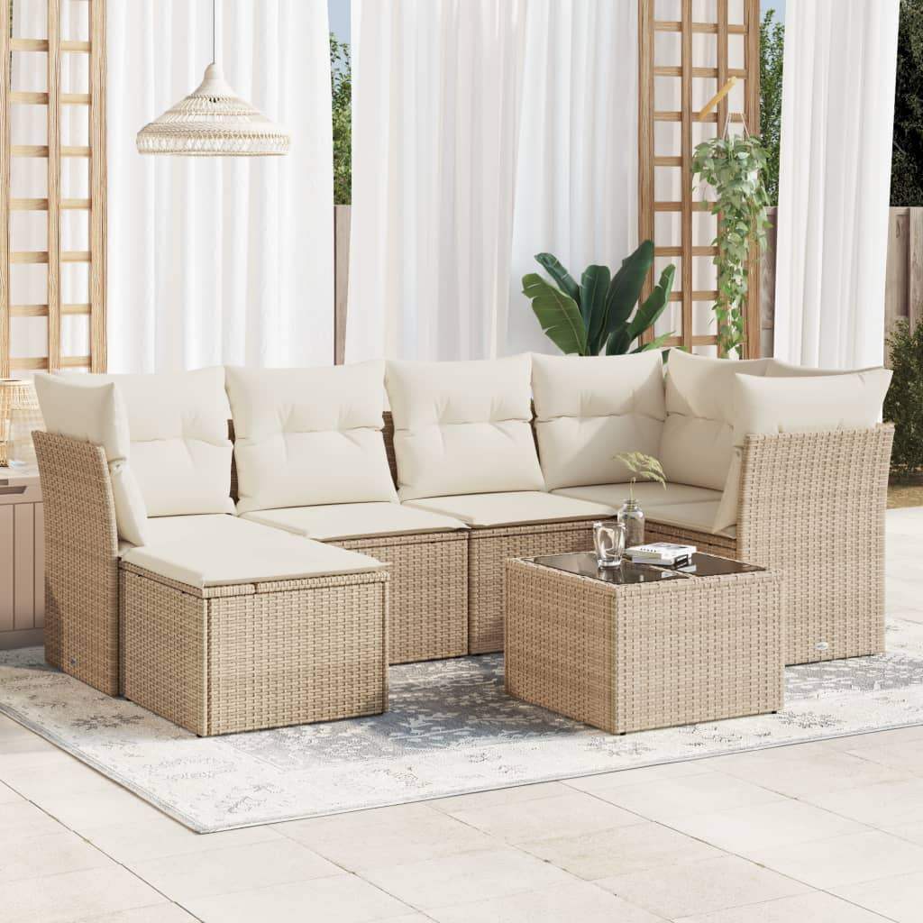 Set Divani da Giardino 7 pz con Cuscini Beige in Polyrattan - homemem39