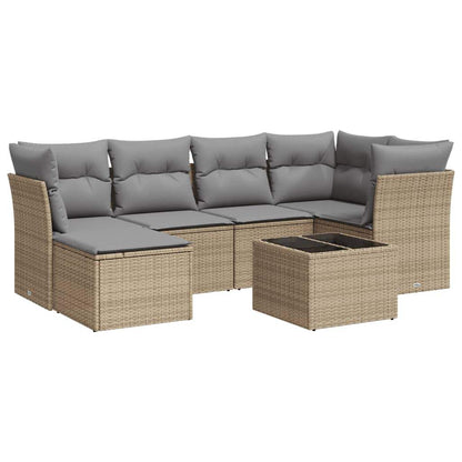 Set Divani da Giardino 7 pz con Cuscini Beige in Polyrattan - homemem39
