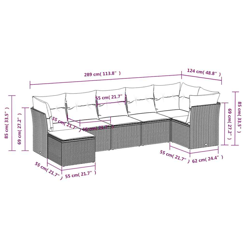 Set Divani da Giardino con Cuscini 7pz Nero Polyrattan | homemem39
