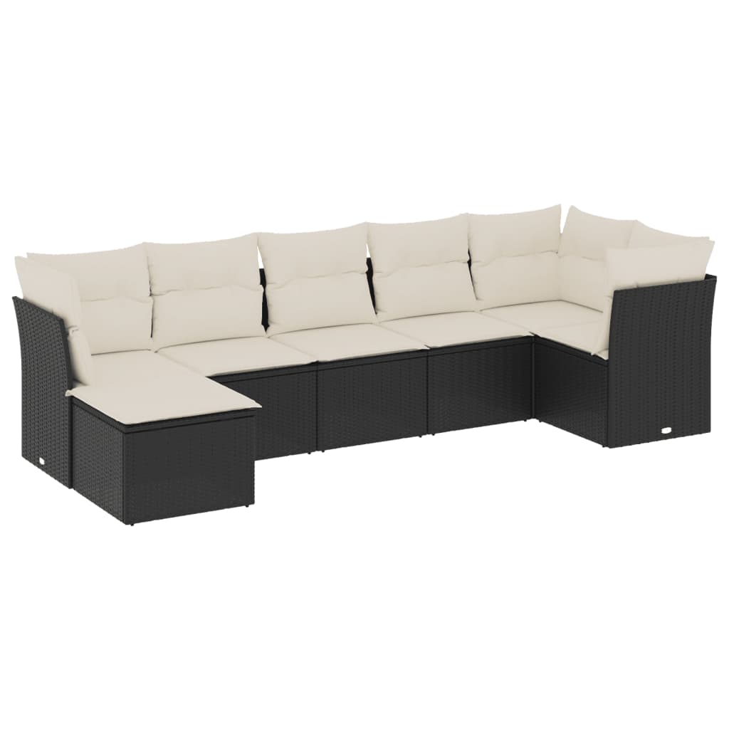 Set Divani da Giardino con Cuscini 7pz Nero Polyrattan | homemem39