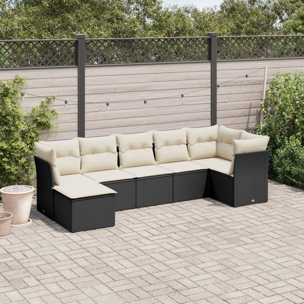 Set Divani da Giardino con Cuscini 7pz Nero Polyrattan | homemem39