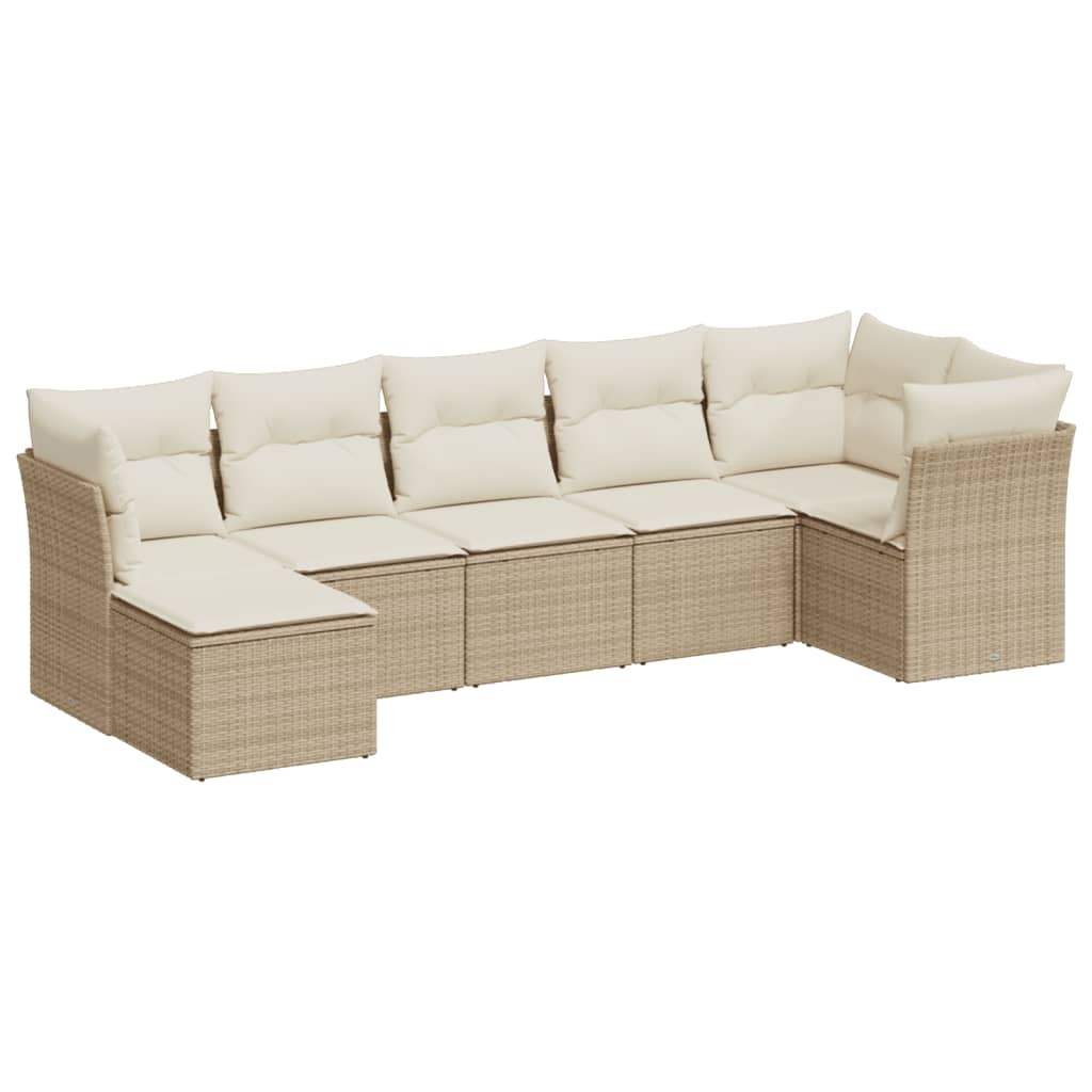 Set Divani da Giardino 7 pz con Cuscini Beige in Polyrattan - homemem39