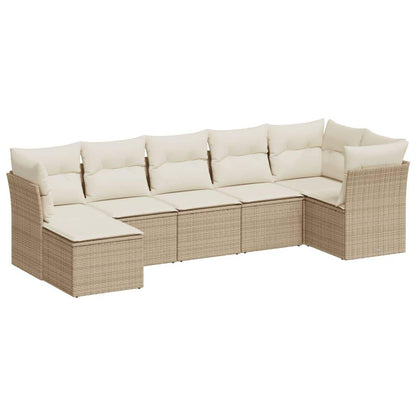 Set Divani da Giardino 7 pz con Cuscini Beige in Polyrattan - homemem39