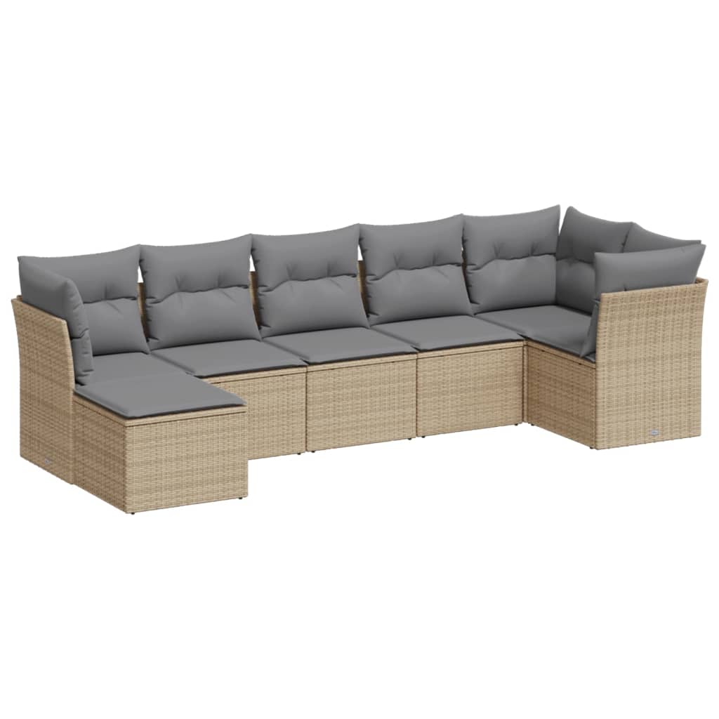 Set Divani da Giardino 7 pz con Cuscini Beige in Polyrattan | homemem39