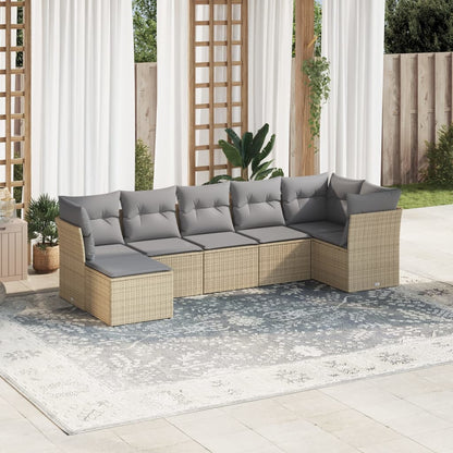 Set Divani da Giardino 7 pz con Cuscini Beige in Polyrattan | homemem39